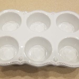 RARE JULISKA WHITE BERRY & THREAD CERAMIC CUPCAKE MUFFIN PAN BAKING COOKING DISH